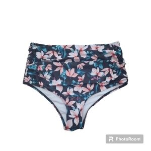 Sporlike Floral High Waist Black Pink Green Bathing Suit Bottom Size Large